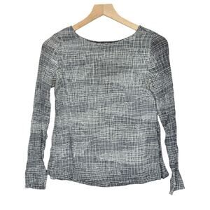 QUINN 100% Silk Long Sleeve Blouse XS Draped Back, Abstract Grid Print Workwear